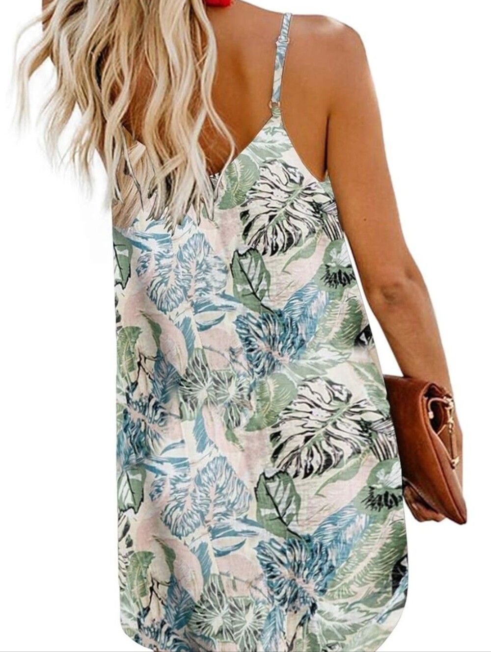 3 For $15 Tropical Print Button-Front Sundress in Pastel Green & Blue - Picture 3 of 9
